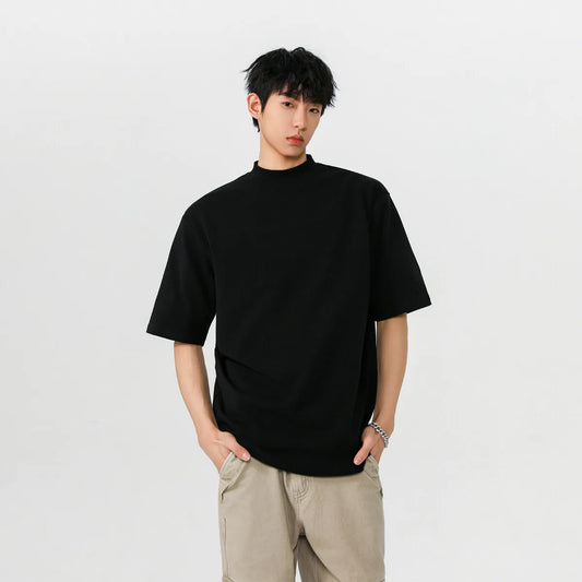 Black White Men'S T Shirt Cotton Short Sleeve Sports GYM Running Fitness T-Shirts Tops for Man Mock Neck Casual Tshirt